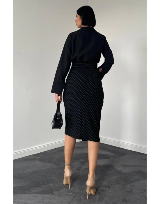 iyah Çizgili Poliviskon Etek