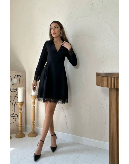 iyah Dantel Detaylı Kruvaze Yaka Elbise