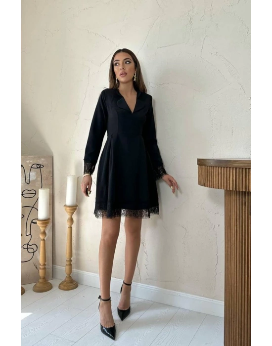 iyah Dantel Detaylı Kruvaze Yaka Elbise