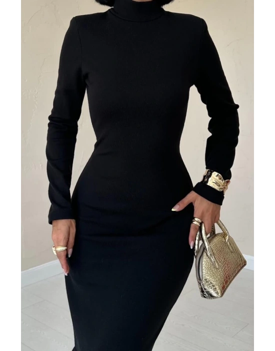 Siyah Eteği Garnili Triko Elbise