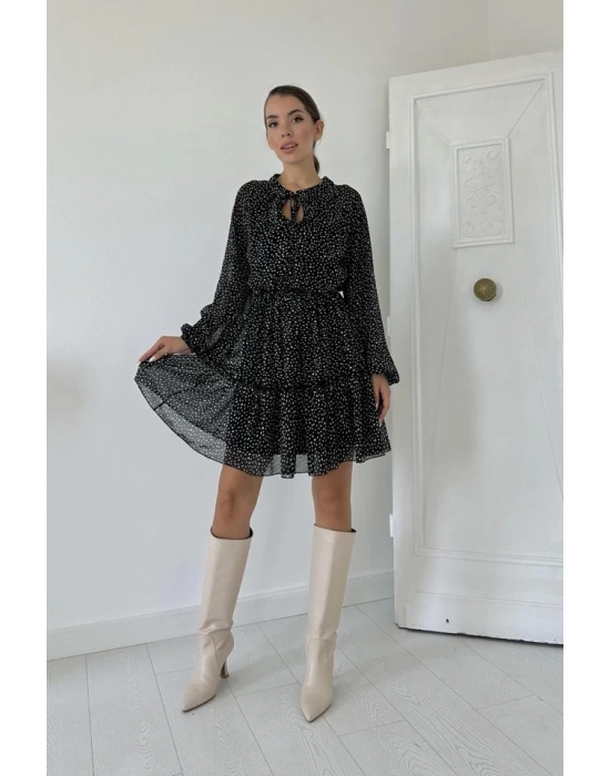 iyah Eteği Katlı Puantiyeli Elbise