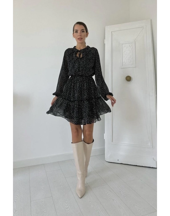 iyah Eteği Katlı Puantiyeli Elbise