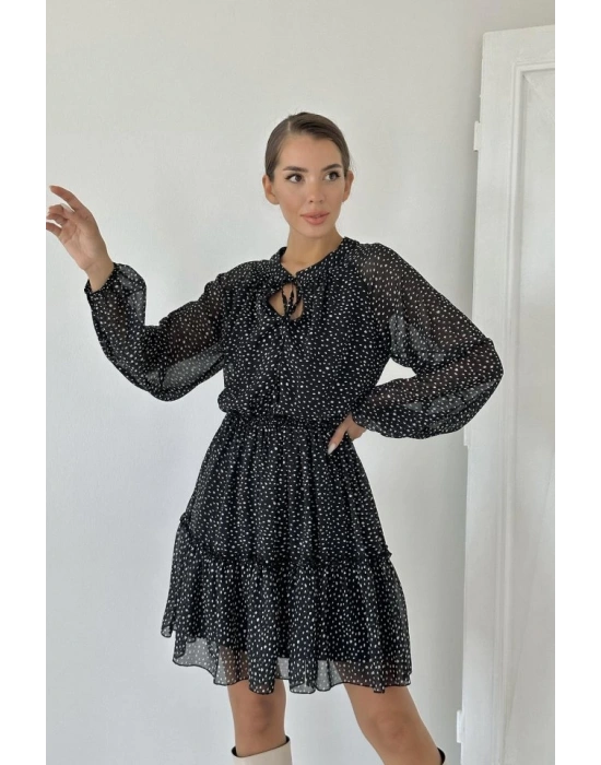 iyah Eteği Katlı Puantiyeli Elbise