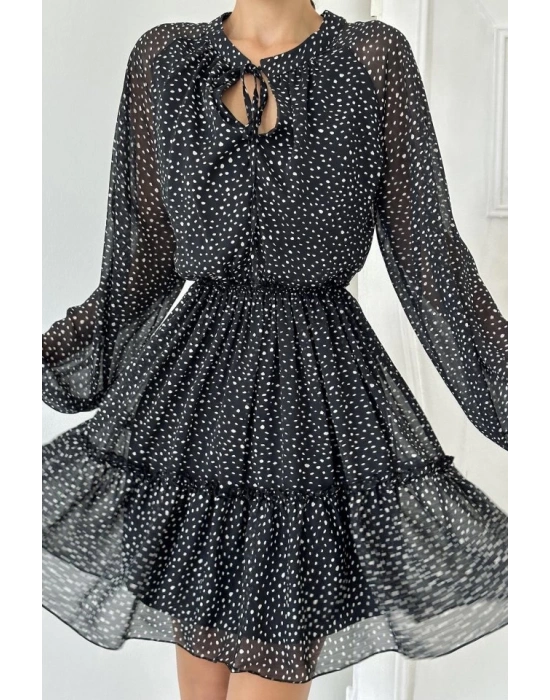 iyah Eteği Katlı Puantiyeli Elbise