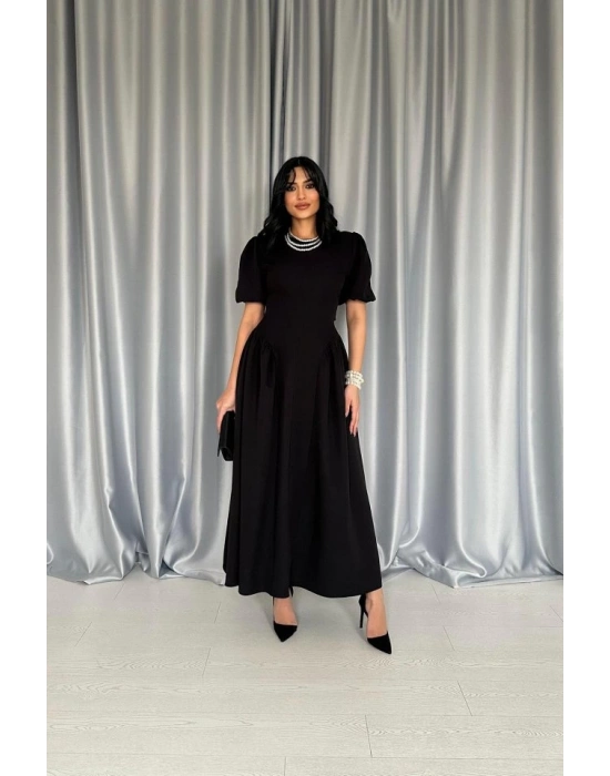 iyah Etek Yanları Büzgülü Balon Kollu Elbise