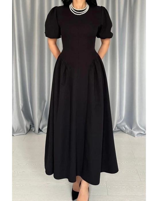 iyah Etek Yanları Büzgülü Balon Kollu Elbise