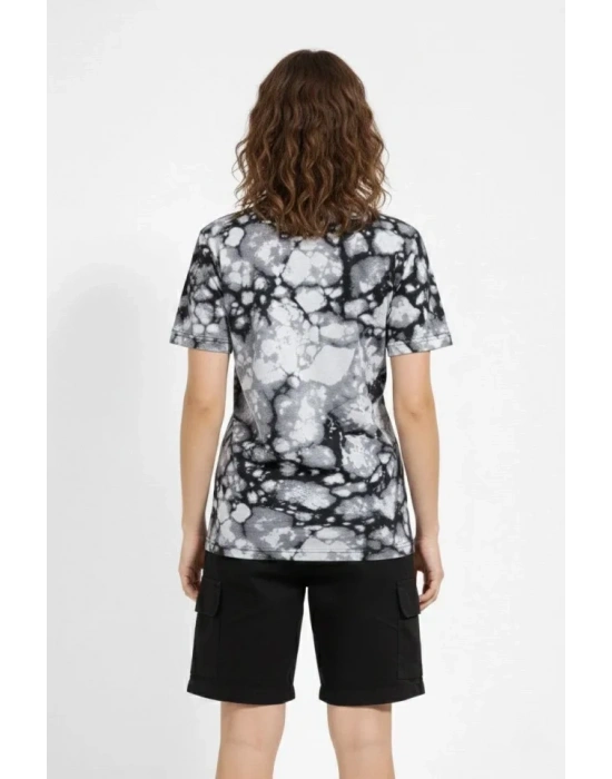 iyah Gri Taş Desenli Tişört – Regular Kalıp, Bisiklet Yaka, Dijital Baskılı odern Tasarım Thirt  iyah