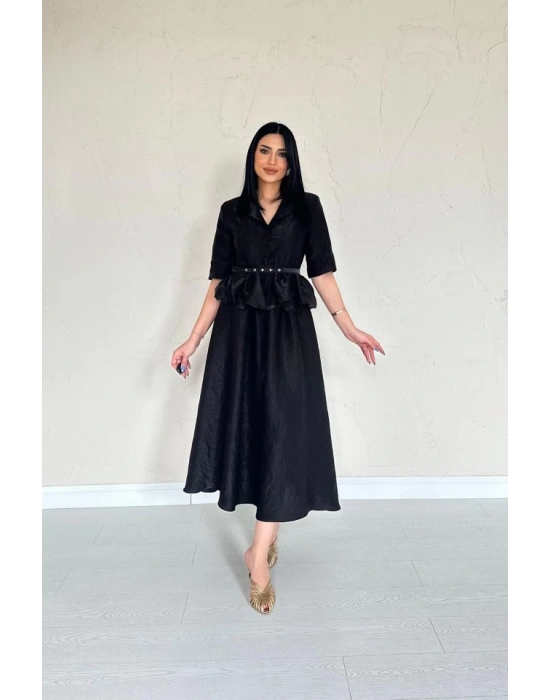 iyah İnce Kemerli Fırfırlı Ceket Ve Büzgülü Etek Takım