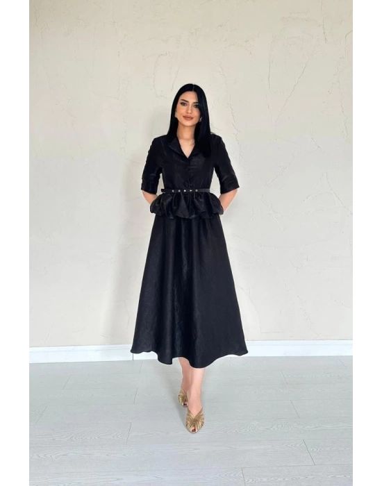 iyah İnce Kemerli Fırfırlı Ceket Ve Büzgülü Etek Takım