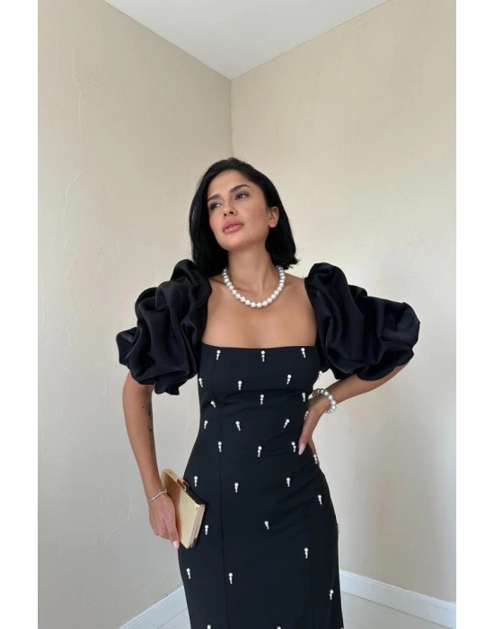 iyah İşlemeli Kolu Garnili Elbise