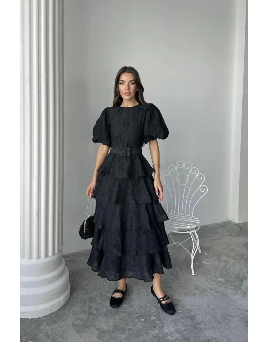 iyah Kat Kat Balon Kollu Kemerli Elbise