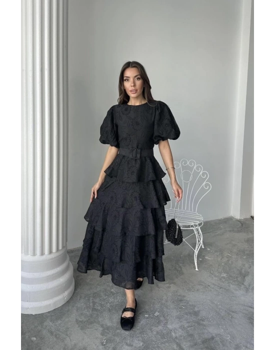 iyah Kat Kat Balon Kollu Kemerli Elbise