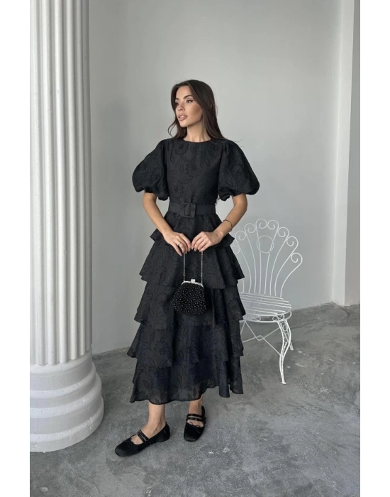 iyah Kat Kat Balon Kollu Kemerli Elbise