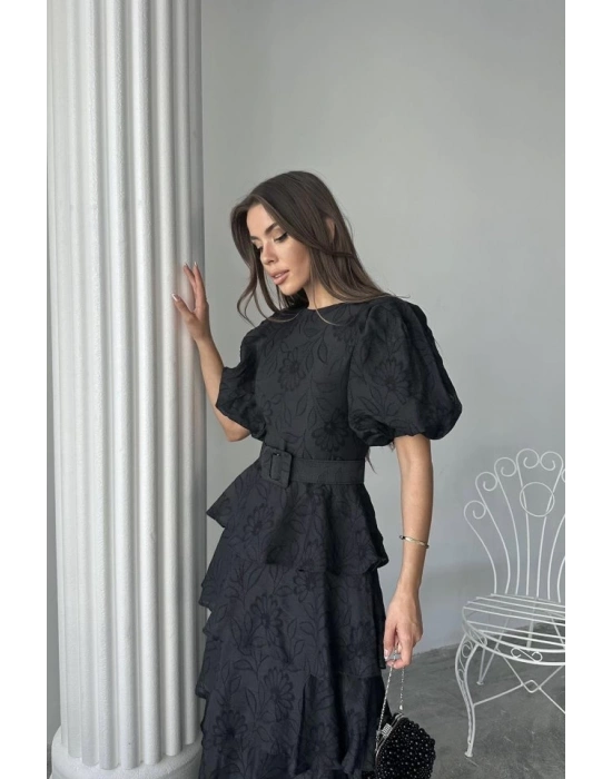 iyah Kat Kat Balon Kollu Kemerli Elbise