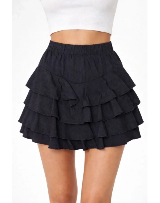 iyah Katlı ini Fırfıtlı Etek astikli Yüksel Bel, Volanlı Tasarım, Rahat Kalıp, Günlük Ve Şık Kombinelere Uygun Yazlık Etek  iyah