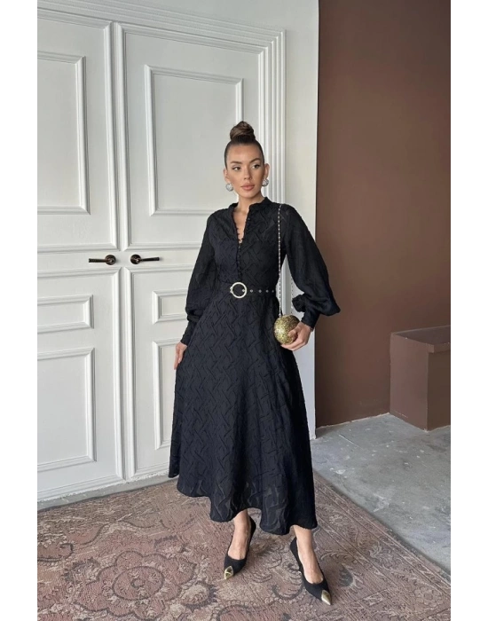 iyah Kemer Detaylı Uzun Elbise