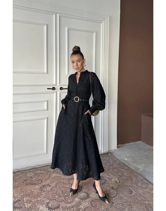 iyah Kemer Detaylı Uzun Elbise