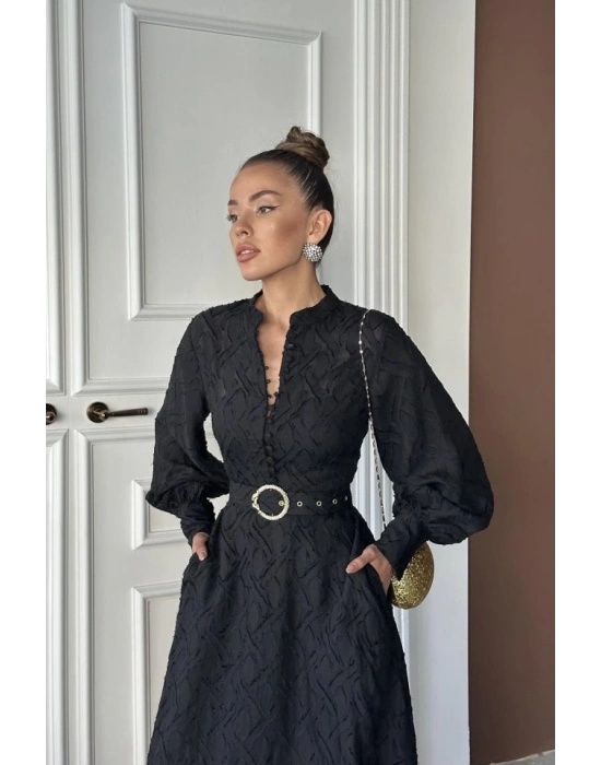 iyah Kemer Detaylı Uzun Elbise