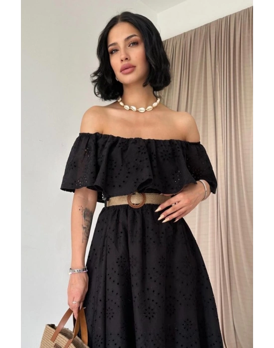 iyah Omzu Lastikli Brode Elbise