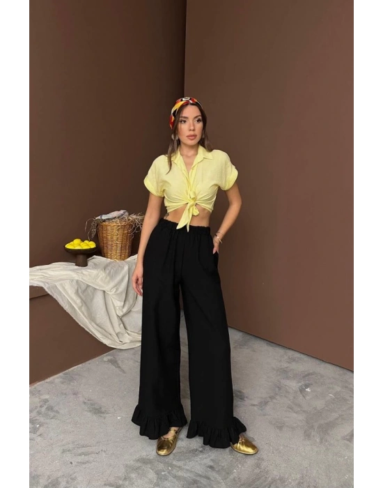 iyah Paçası Fırfırlı Keten Pantolon