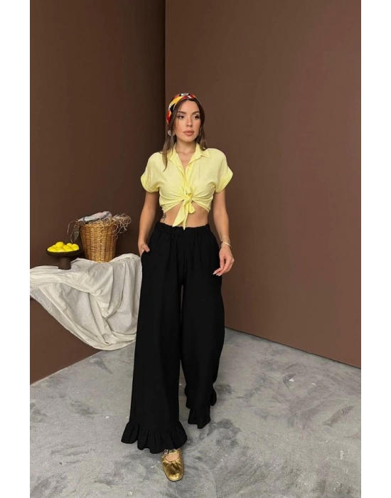 iyah Paçası Fırfırlı Keten Pantolon