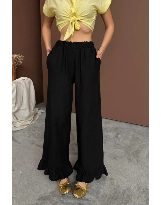 iyah Paçası Fırfırlı Keten Pantolon