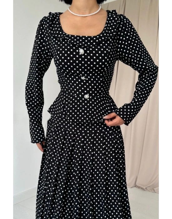 iyah Puantiye Desenli Volanlı Elbise