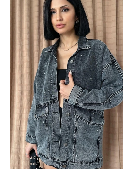 Siyah Taşlı Kot Ceket