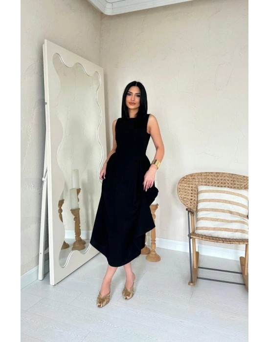 iyah Yanları Büzgülü idi Boy Keten Elbise