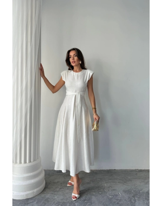 JAKAR KETEN VATKALI ELBİSE  Beyaz