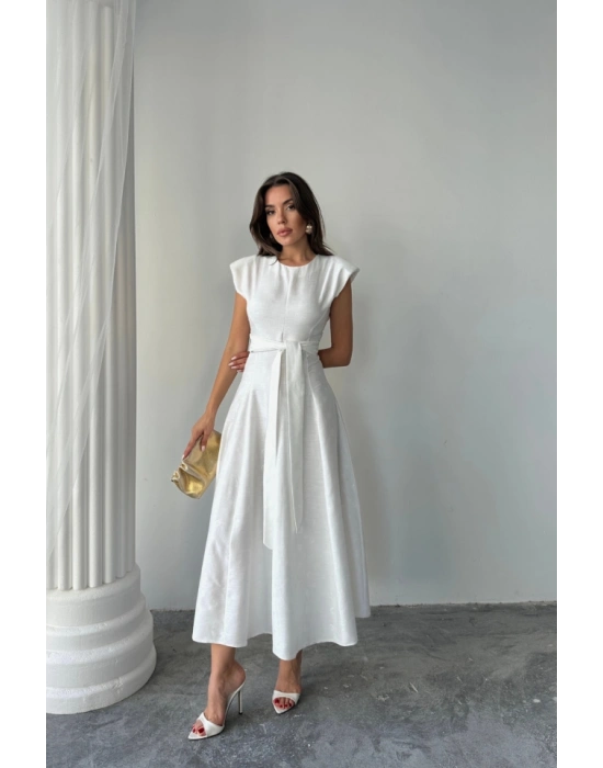 JAKAR KETEN VATKALI ELBİSE  Beyaz