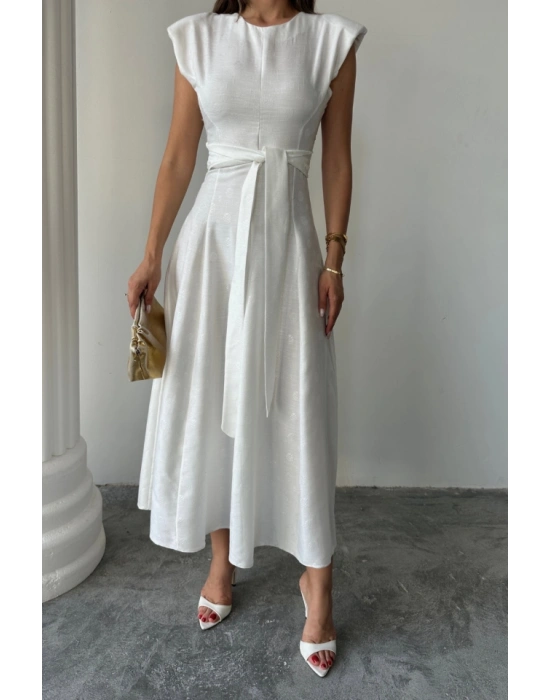 JAKAR KETEN VATKALI ELBİSE  Beyaz