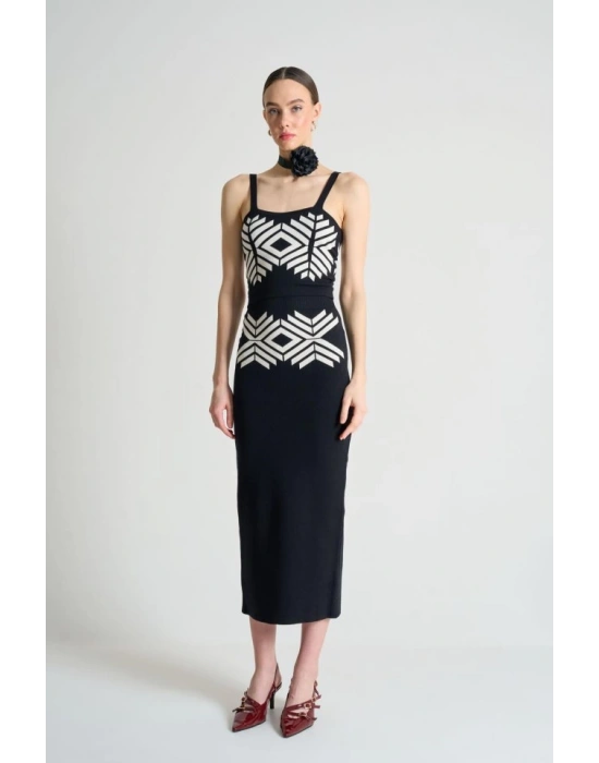 Jakarlı İnce AskılıTriko Takım  SiyahBeyaz Kayısı