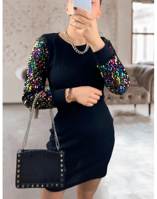 Janes Kollar Renkli Pul Payet Elbise