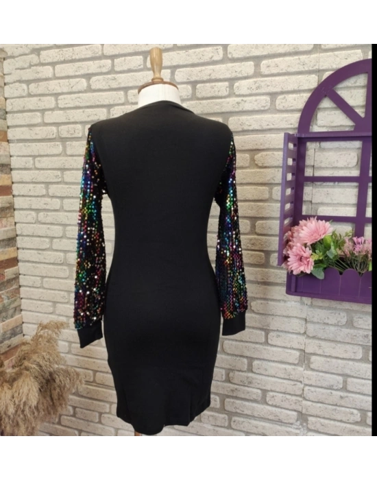 Janes Kollar Renkli Pul Payet Elbise