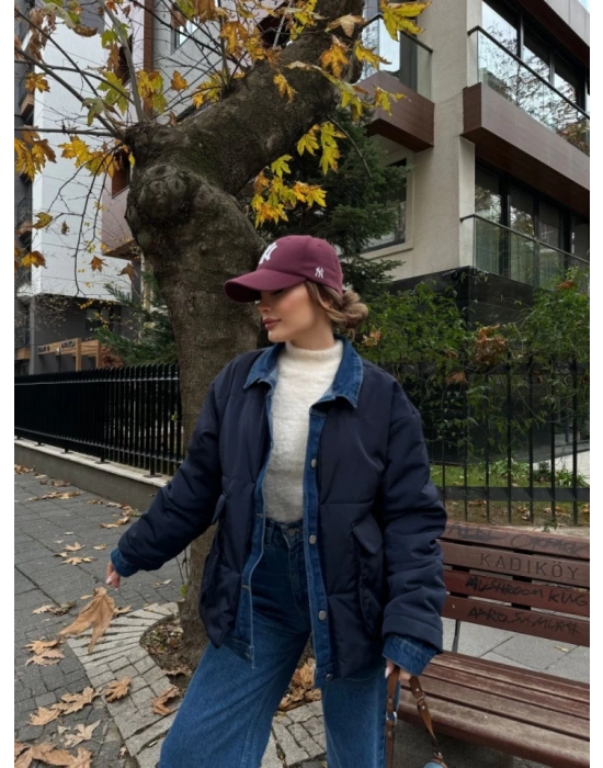 Jeans Detaylı Cıtcıtlı CEKET  acivert