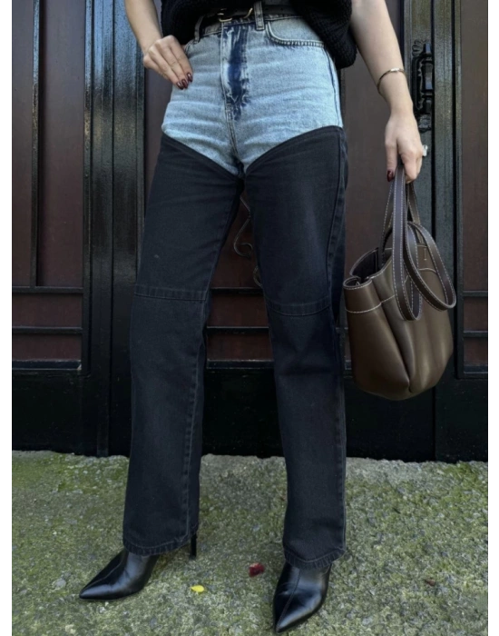 Jeans Kot Parçalı Palazzo Pantolon  iyah