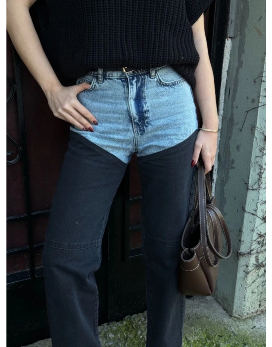 Jeans Kot Parçalı Palazzo Pantolon  iyah