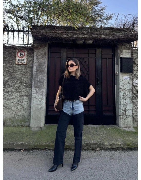 Jeans Kot Parçalı Palazzo Pantolon  iyah