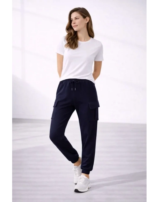 Jogger Eşofman Altı Rahat Kalıp, Kargo Cepli, astikli Paça, Günlük por Pantolon  acivert