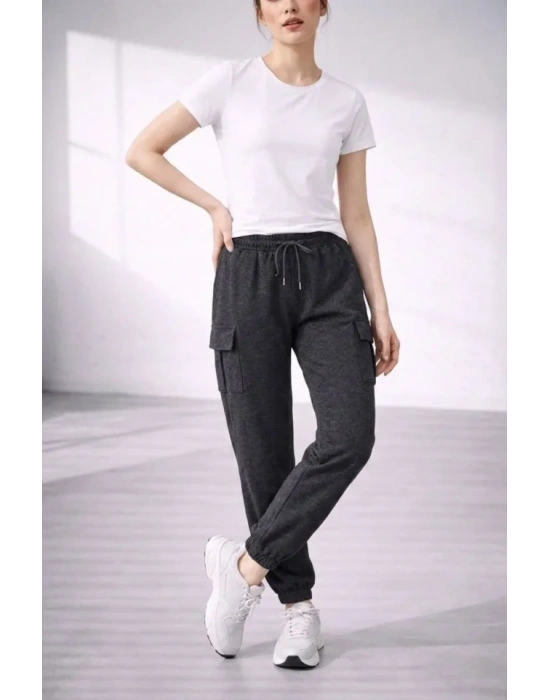 Jogger Eşofman Altı Rahat Kalıp, Kargo Cepli, astikli Paça, Günlük por Pantolon  Füme