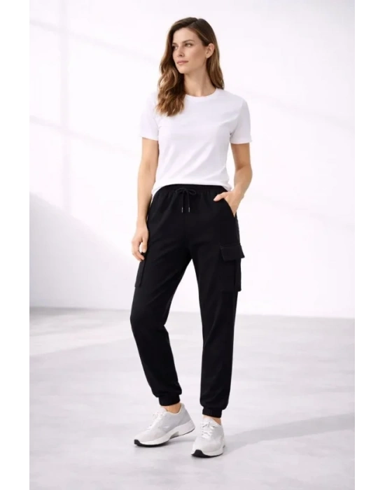 Jogger Eşofman Altı Rahat Kalıp, Kargo Cepli, Lastikli Paça, Günlük por Pantolon  iyah