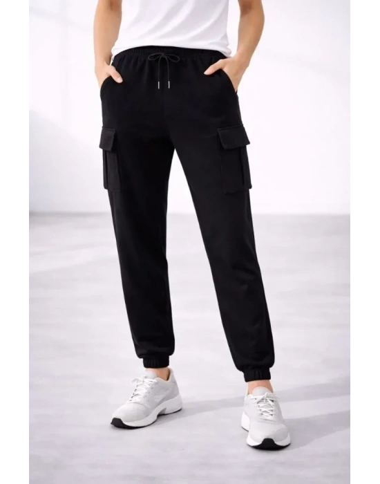 Jogger Eşofman Altı Rahat Kalıp, Kargo Cepli, Lastikli Paça, Günlük por Pantolon  iyah