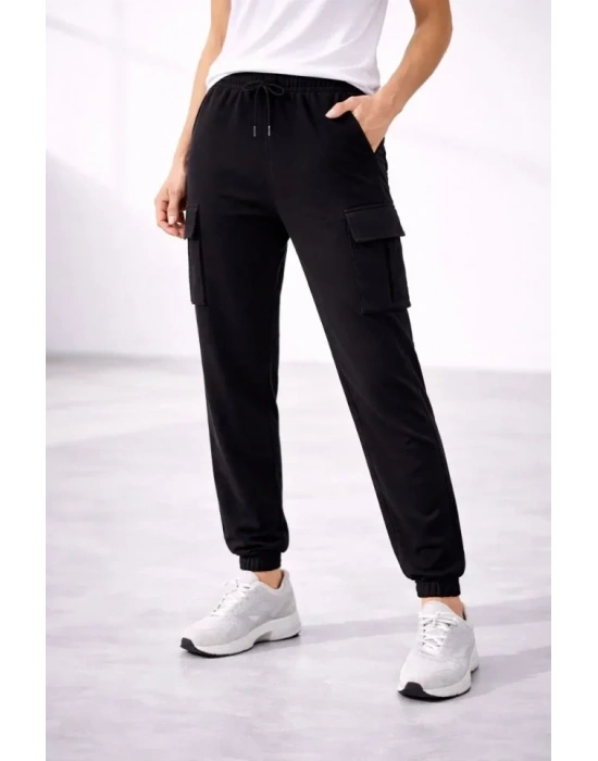 Jogger Eşofman Altı Rahat Kalıp, Kargo Cepli, Lastikli Paça, Günlük por Pantolon  iyah