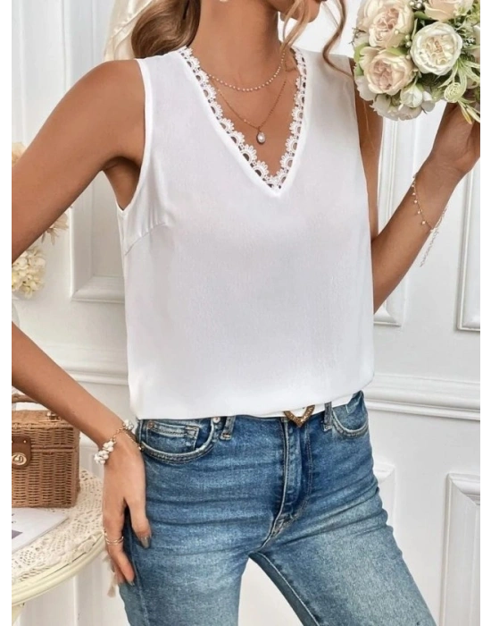 Kadı Askılı V Dantel Yakalı Sırttan Bağcıklı Sandy Bluz