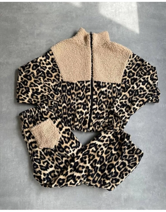 Kadın 3 Iplik Kumaş eopar Desenli Ikili Takım