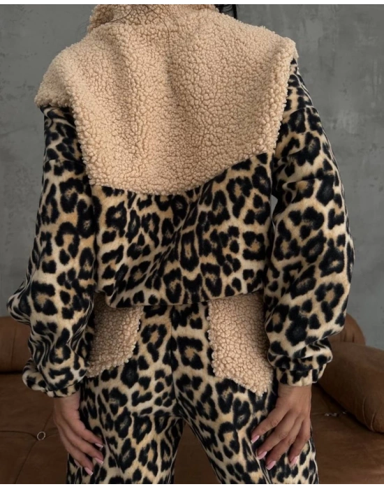 Kadın 3 Iplik Kumaş eopar Desenli Ikili Takım