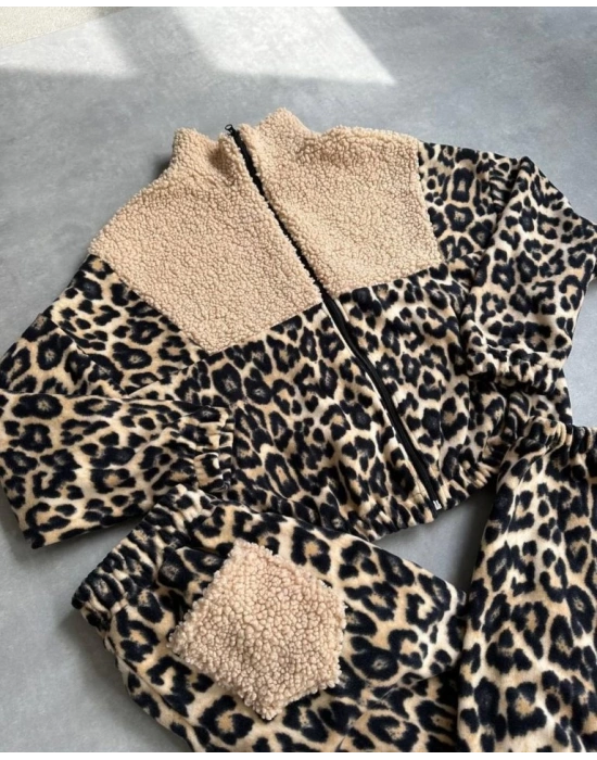 Kadın 3 Iplik Kumaş eopar Desenli Ikili Takım