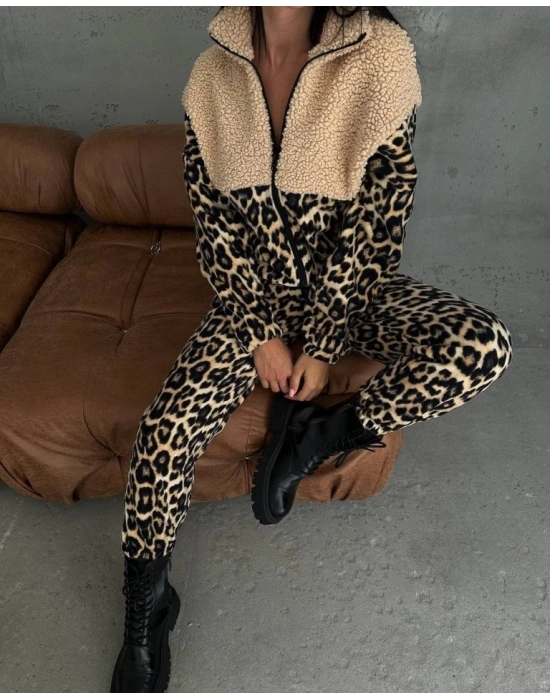Kadın 3 Iplik Kumaş eopar Desenli Ikili Takım