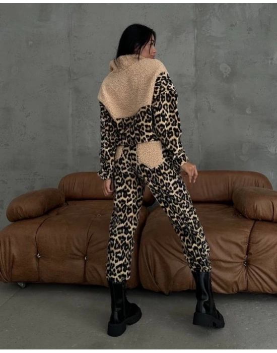 Kadın 3 Iplik Kumaş eopar Desenli Ikili Takım
